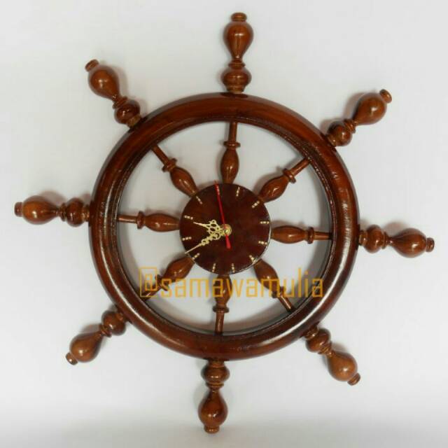 JAM DINDING KAYU MODEL NAHKODA KEMUDI KAPAL PESIAR VINTAGE UKURAN M