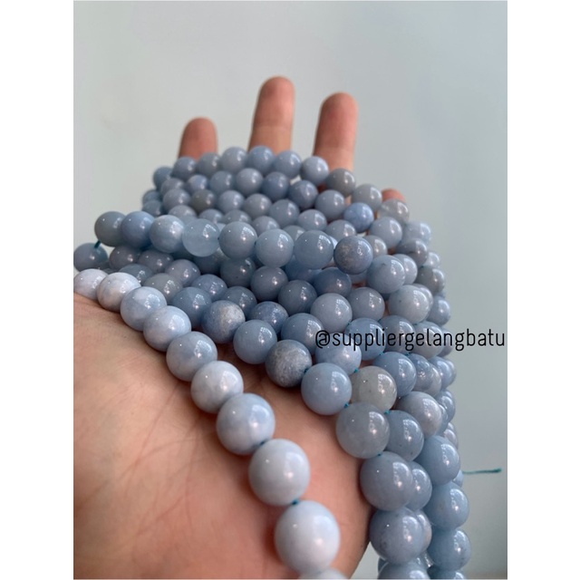 batu blue moss agate biru 8mm aksesoris fashion gelang kalung craft