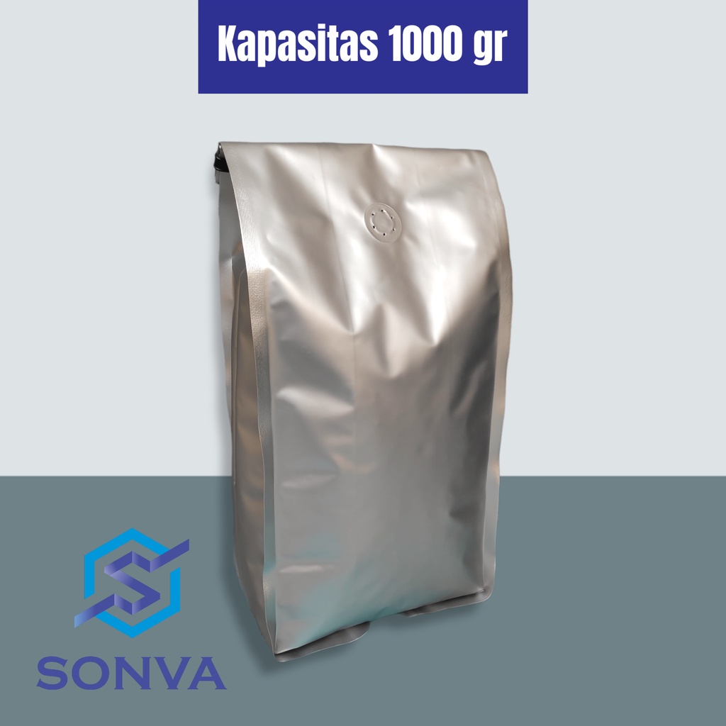 KEMASAN GUSSET SILVER ALUFOIL 1 KG | GUSSET QUAD SEAL 1000 GR | KEMASAN COFFEE