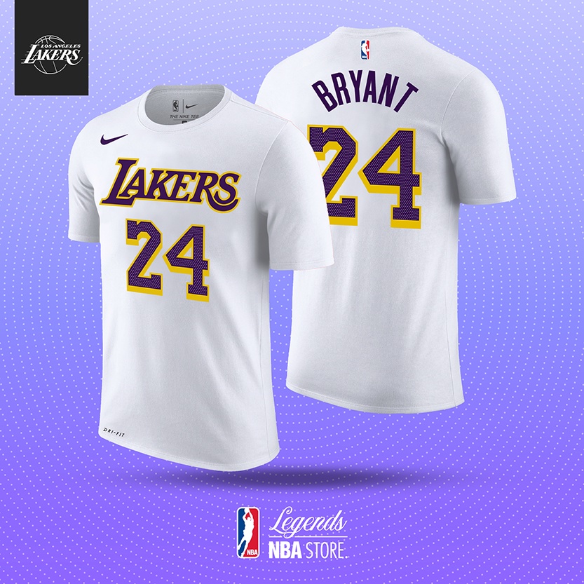 Baju Basket Pria Wanita NBA T shirt basket Kaos LA LAKERS No 24 Kobe Bryant - PUTIH Association Kaos
