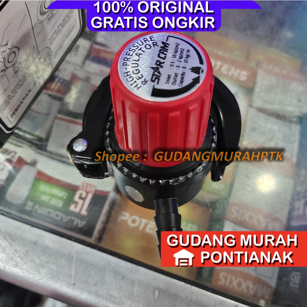 Regulator TEKANAN TINGGI Starcam Tanpa Meter SC-T12T Model Cekak Jepit Anti Bocor kompor mawar semawar