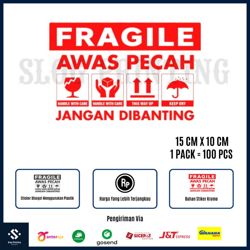 

Sticker Stiker Label Fragile Awas Pecah Jangan Dibanting 15 x 10 cm (1 Pack = 100 pcs)