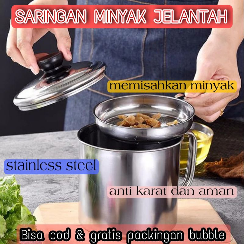 Wadah minyak jelantah BESAR 1,2liter tempat bekas minyak goreng ORIGINAL STAINLESS STEEL OIL POT