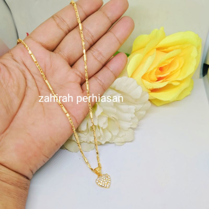 KALUNG WANITA RANTAI BAMBU MEDAN PLUS LIONTIN PERMATA LOVE TITANIUM