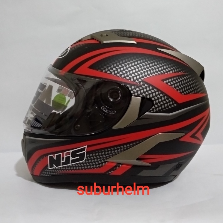 HELM  NJS   SHADOW  N - 810    BLACK / RED   FREE   FLAT VISOR  + TEAR OFF  CLEAR    PAKET GANTENG
