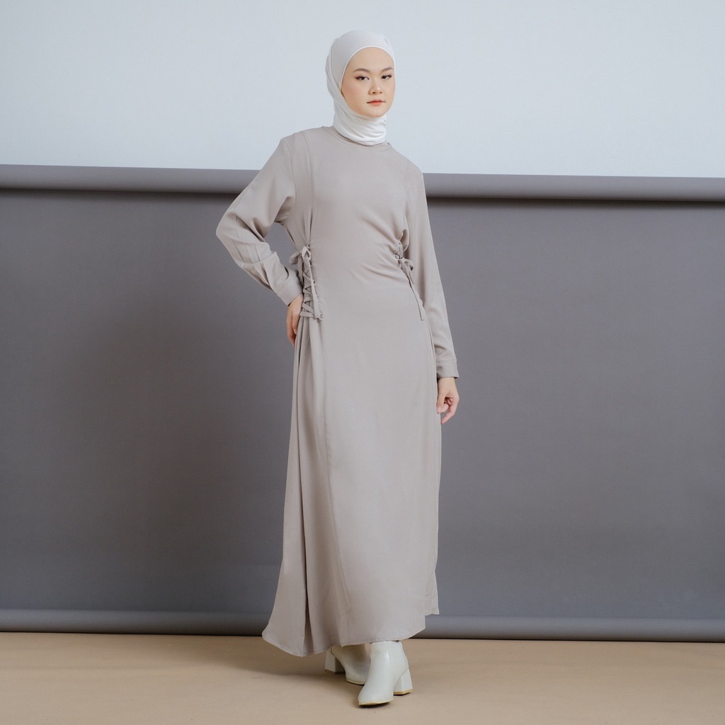 Mayoutfit Heynra Maxidress | Dress Gamis Muslim Wanita Tali Pinggang-Khaki