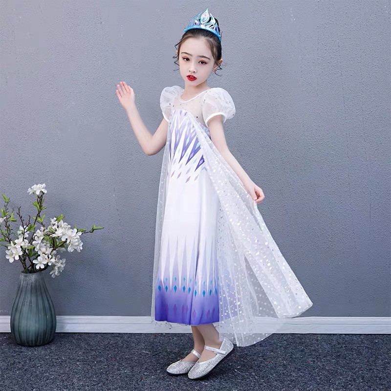 Kostum Dress Elsa Frozen 2 Putih 100-150 Gaun Ulang Tahun Anak Princess Rok Dress Ultah Code : 580