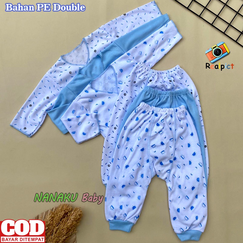 Isi 6 PCS Baju Celana Bayi Lengan Panjang Celana Pempers Bayi Seri Biru Usia 0-3 Bulan