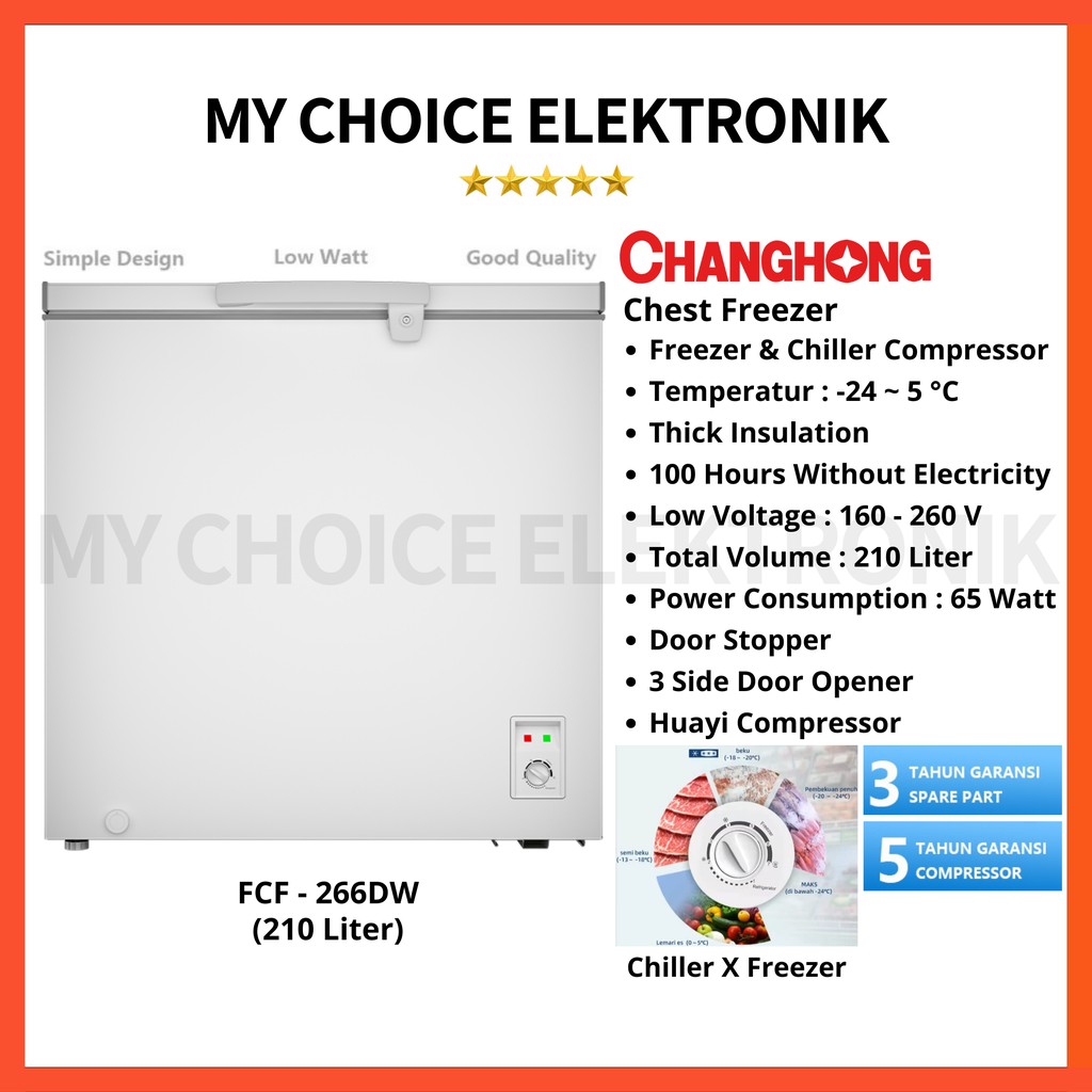 Changhong Chest Freezer &amp; Chiller FCF-266DW (210 Liter) / FCF 266 DW