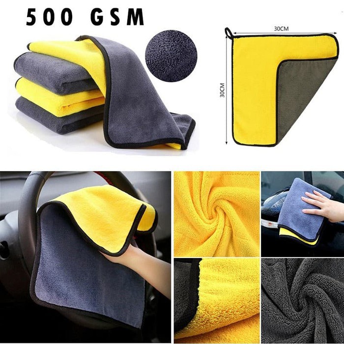 Kain Lap Microfiber Handuk Towel Premium Tebal - Kuning Abu 30 x 60 cm