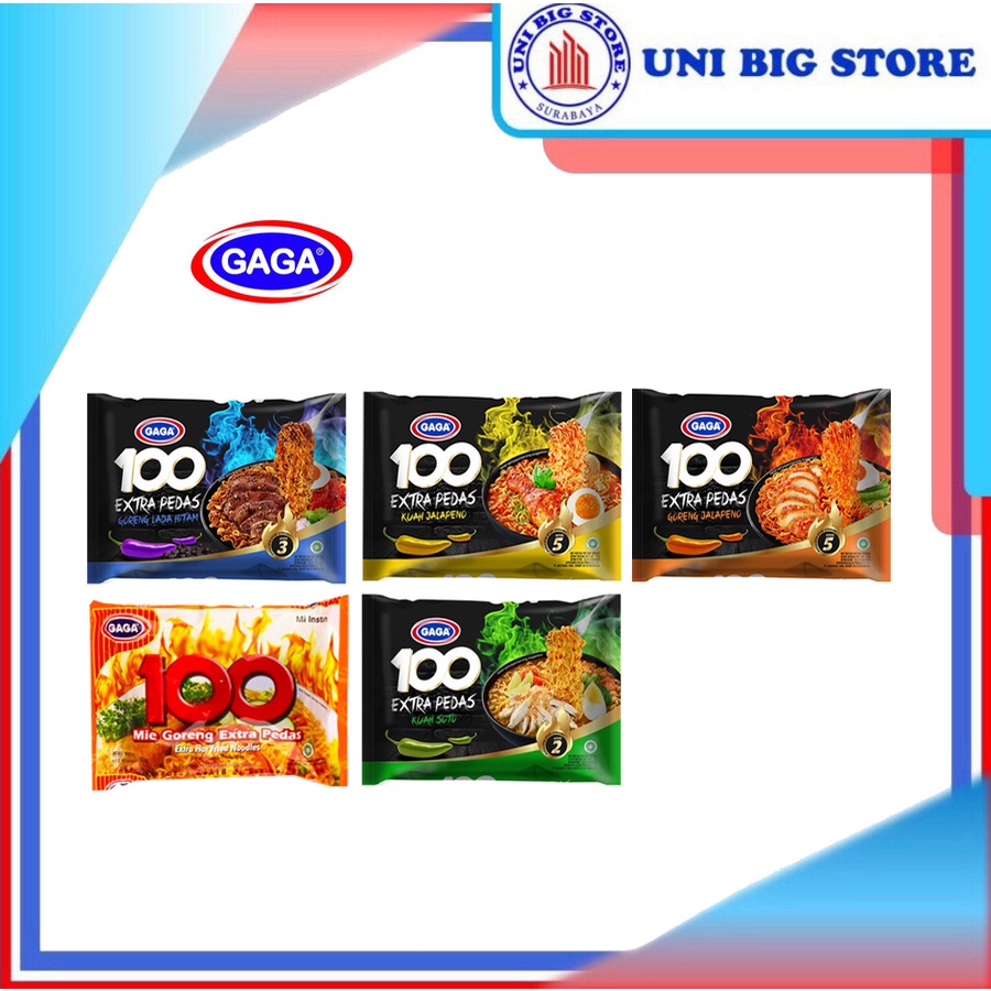 

Gaga Mie 100 Goreng - Kuah Extra Pedas - Lada Hitam - Jalapeno - Soto