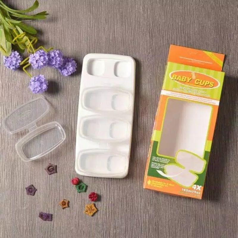 Baby Cups Cube Food Container MPASI with Tray Wadah Makanan Toples Kecil Bening Transparan Alas
