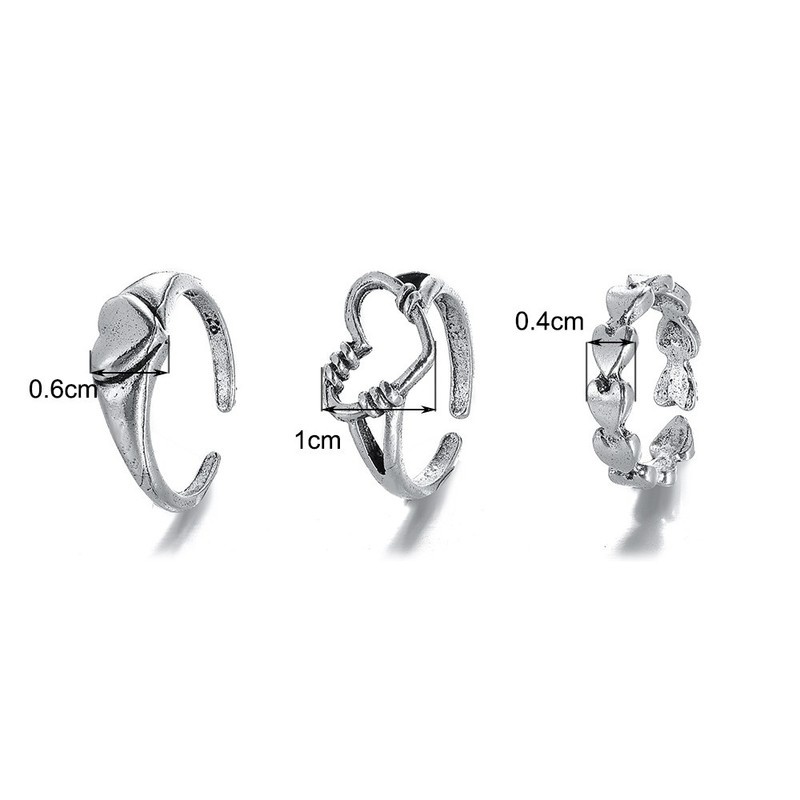 3pcs / Set Cincin Model Terbuka Desain Hati Hollow Gaya Simple / Populer Tipis Untuk Wanita