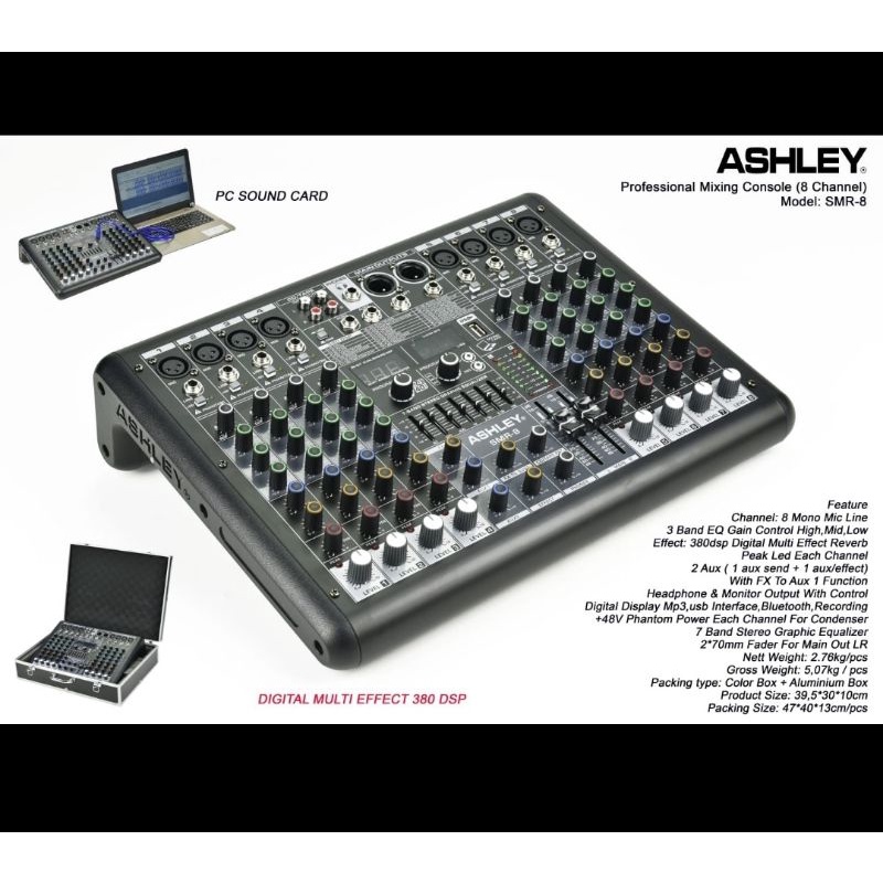 MIXER ASHLEY SMR8/SMR 8 8 CHANNEL USB-MP3-BLUETOOTH ORIGINAL FREE KOPER