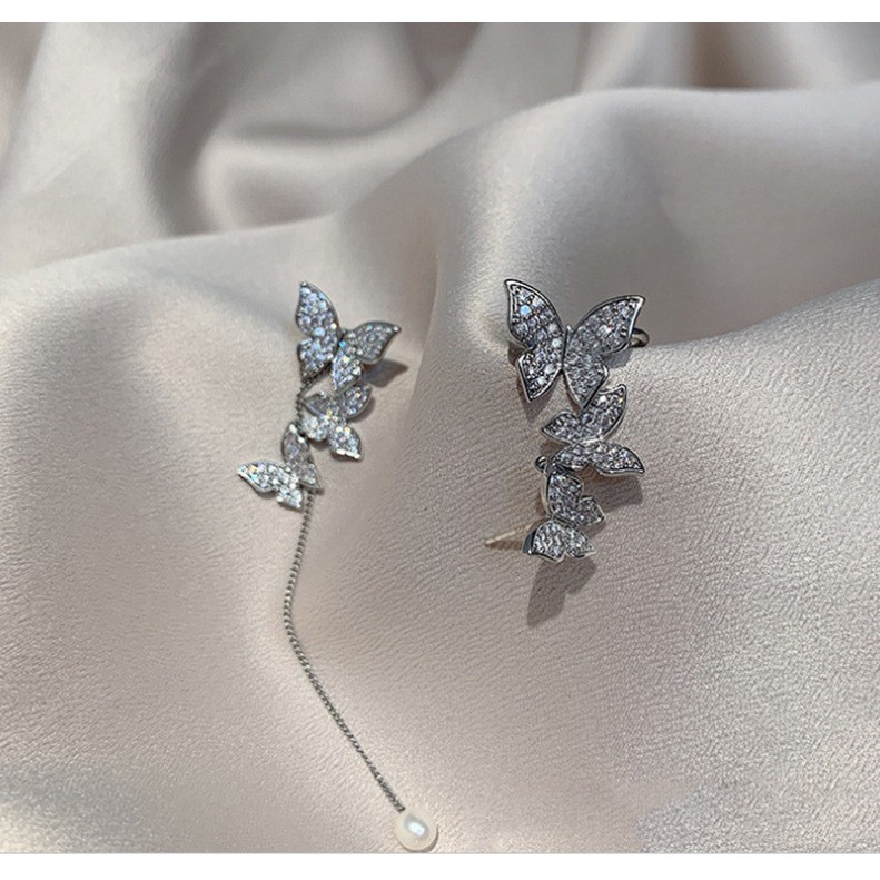 2 Pcs/set Simple Fashion Solid Color Asymmetric Butterfly Silver Earring for Women Gift