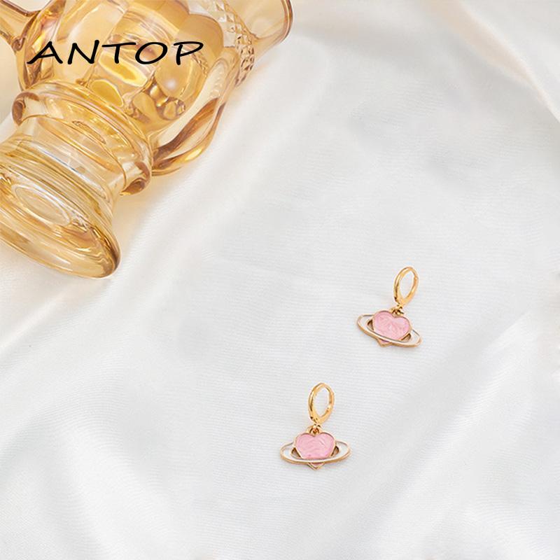 Anting Tusuk Gantung Desain Saturnus Warna Pink Kreatif Untuk Wanita