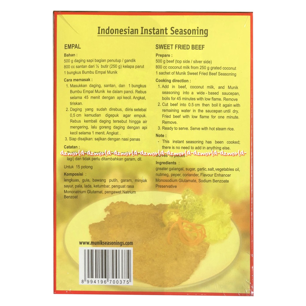 Munik Bumbu Empal Sweet Fried Beef Seasoning 110gr Bumbu Masak Instan