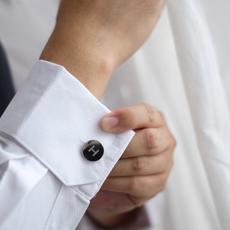 Lancca Official Legent Round Cufflink - Kancing Manset Pria Custom Nama Stainless Steel Anti Karat