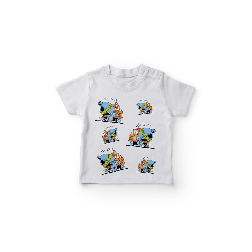 GKAHTM692 Kaos Anak Gambar Truk Molen Kartun Berjalan Baju Anak Cowok Lengan Pendek Combed 30s Hitam