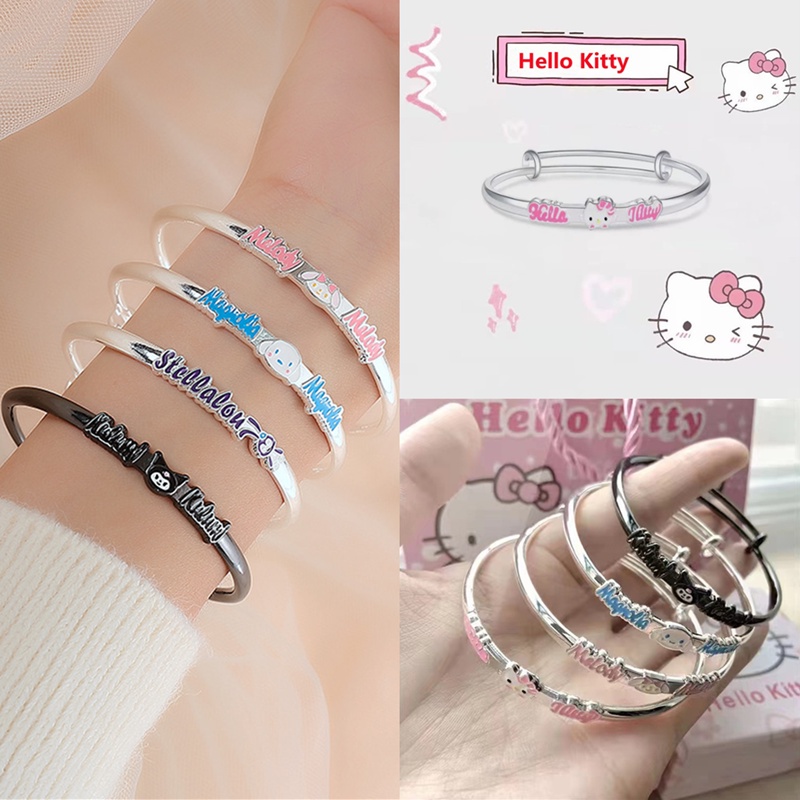 Gelang Tangan Sterling Silver 925 Adjustable Motif Hello Kitty Lucu Untuk Wanita / Pasangan