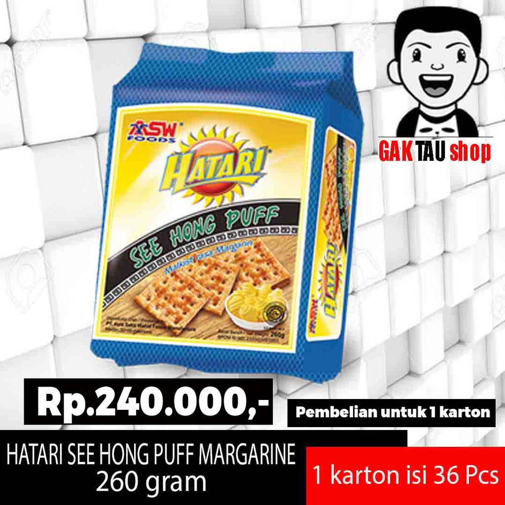 

HATARI SEE HONG PUFF MARGARINE 260 gram isi 36 pcs ( 1 karton ) - CRACKERS DENGAN RASA MARGARINE