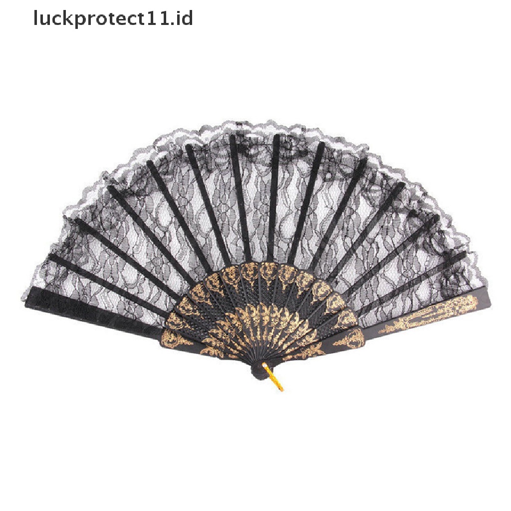 //HG&amp;ID// Black Spanish Style Dance Party Wedding Lace Silk Folding Hand Held Flower Fan .