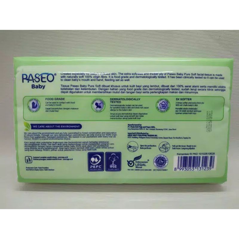 tissue paseo baby facial pure soft 130- 3ply/ tissue bayi pure soft