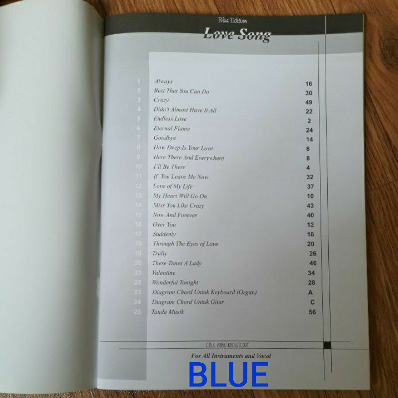 Buku Musik Piano Keyboard Gitar Lagu Pop tahun 80 - 90 an /Love Song/Red/Blue/Green