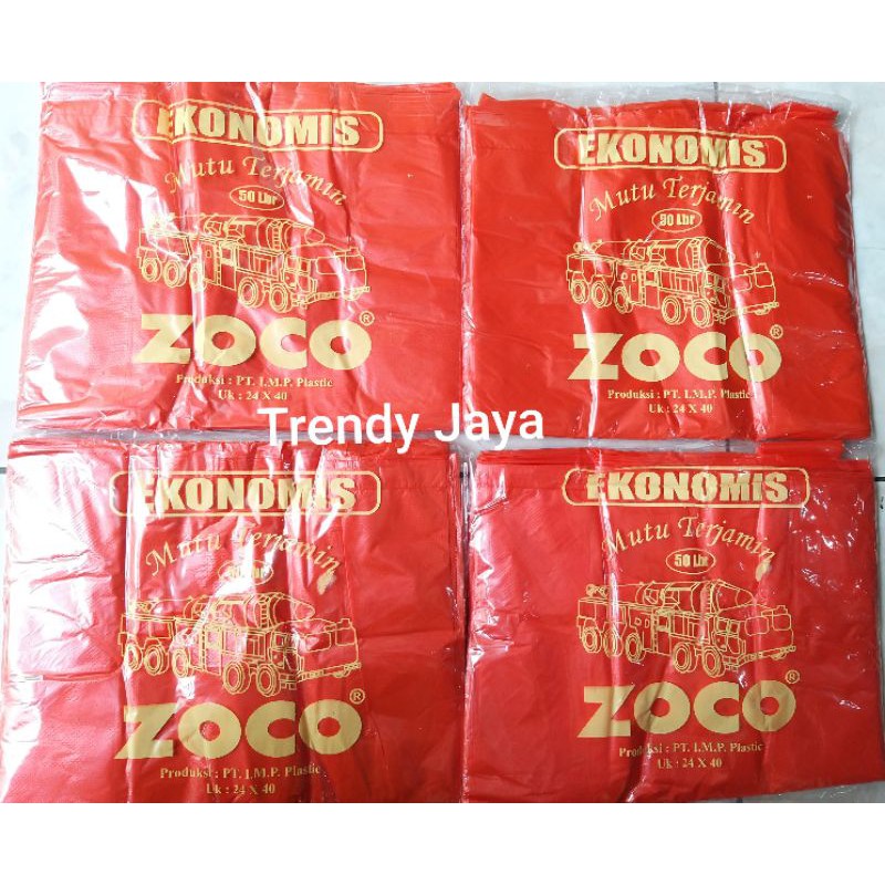 Kantong Plastik Kresek Merah Ekonomis Hdpe Zoco 24 X 40 Cm  Isi 50 Lembar