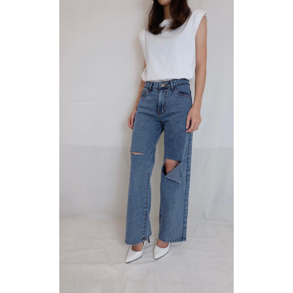 Celana Kulot Jeans Wanita Sobek Destroy Lutut Nessa