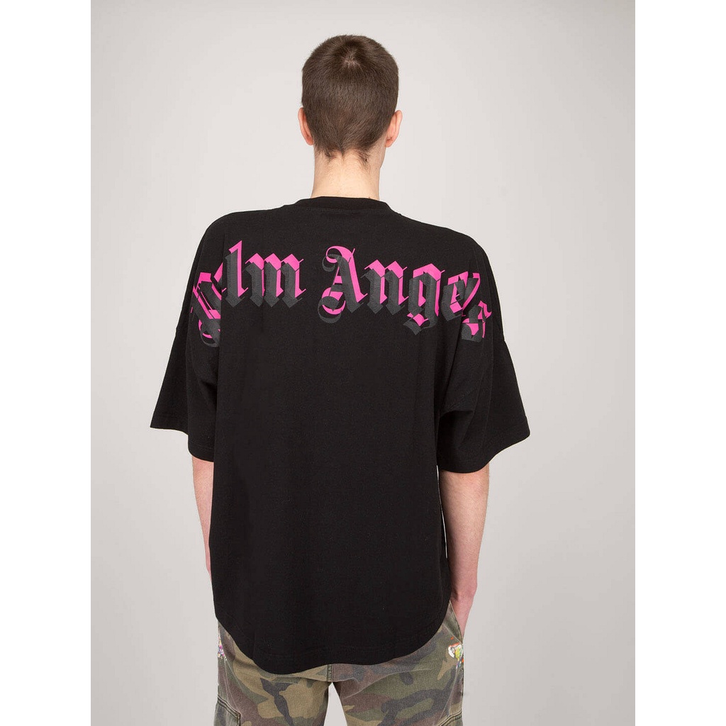 Plm Angels SS22 Men Doubled Logo Over Tee Black/Fuchsia 100% Authentic