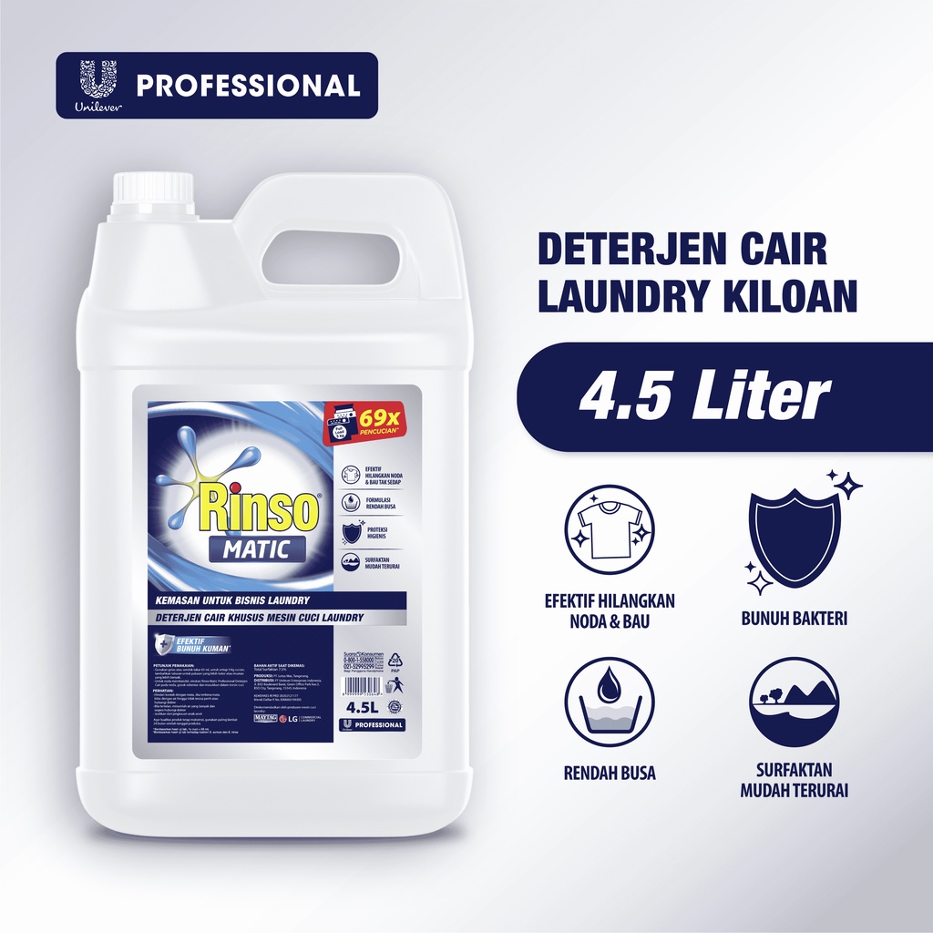 RINSO MATIC 4.5L CAIR PROFESSIONAL JERIGEN dengan ongkir termurah JIRIGEN BOTOL WADAH BESAR