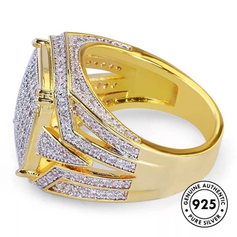 Cincin Lapis Silver S925 Bentuk Persegi Aksen Berlian Untuk Pria