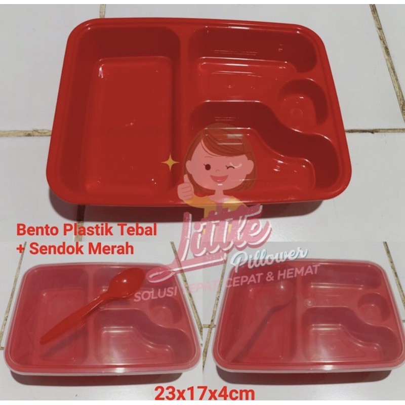 (ISI 25PCS) Bento + Sendok Plastik Tebal FIM /Lunch Box plastik/Kotak Makan