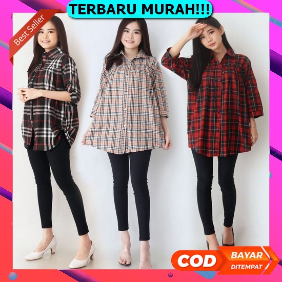 Bisa Cod Galeriazkiya Ivona Top Kemeja Wanita Polos Baju Atasan Model Oversize Oversized Kemeja Katu