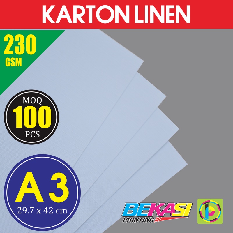 Kertas Karton Carton LINEN PUTIH 230 GSM Ukuran A3 29.7x42 cm isi 100 Lbr