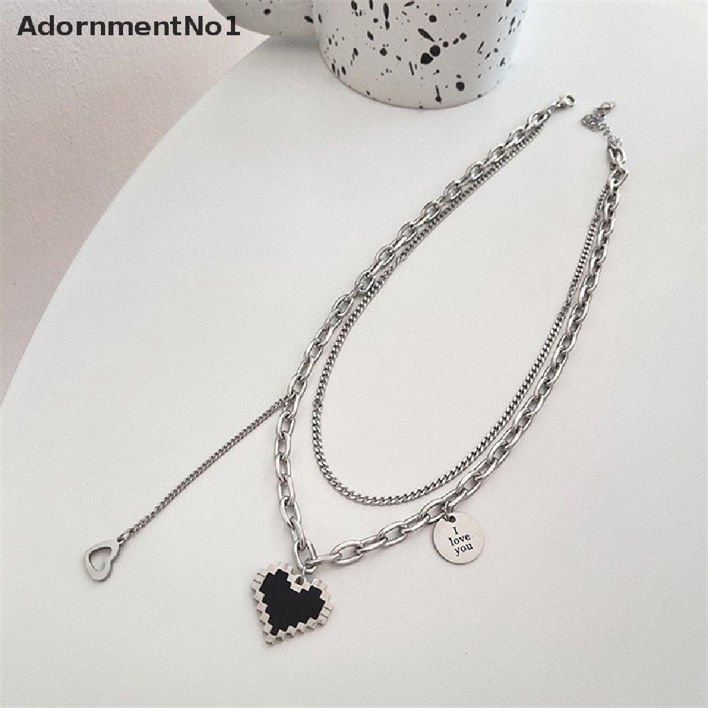 (AdornmentNo1) Kalung Rantai Dengan Liontin Hati Hollow Mosaik Warna Hitam Gaya Punk Untuk Wanita