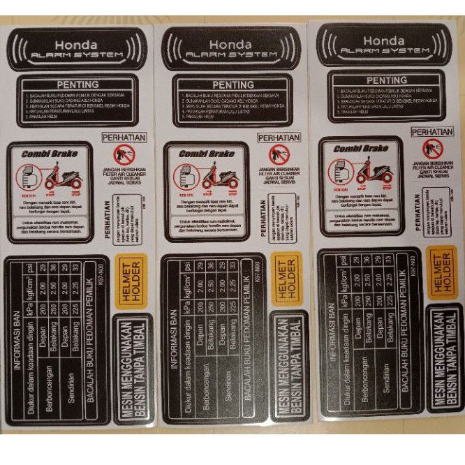 STICKER PERHATIAN HONDA stiker honda set sticker perhatian