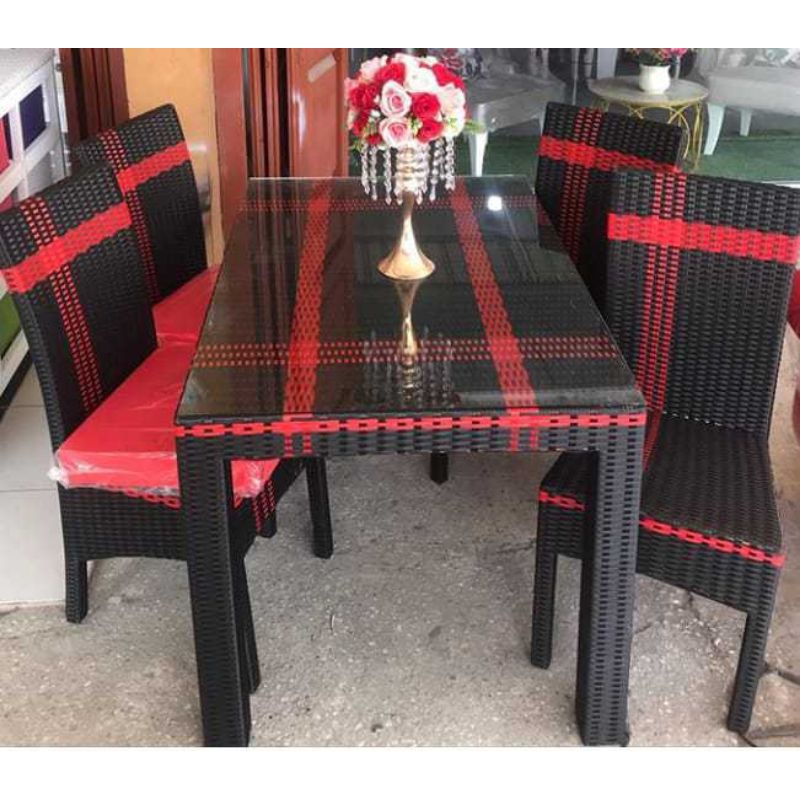 Meja Makan 4 Kursi Rotan Sintetis Meja Dapur Keluarga Ruang Makan