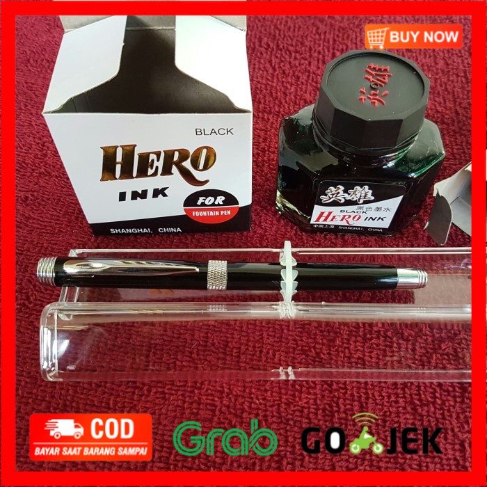 

(BISA COD) Paket HEMAT..Fountain Pen Genius BLACK Nib M- dan Tinta Hero INK.