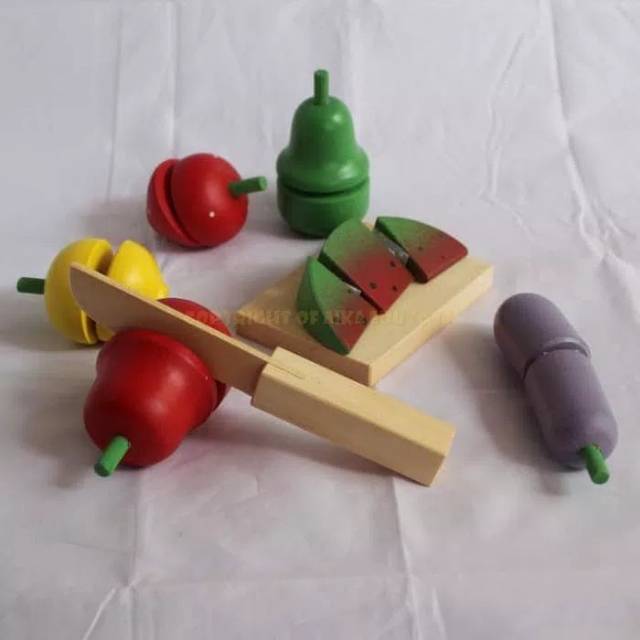 Mainan edukasi buah potong kayu