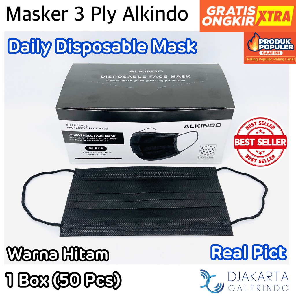 Masker 3Ply Earloop Alkindo Mouson Earloop Original  - isi 50 Pcs