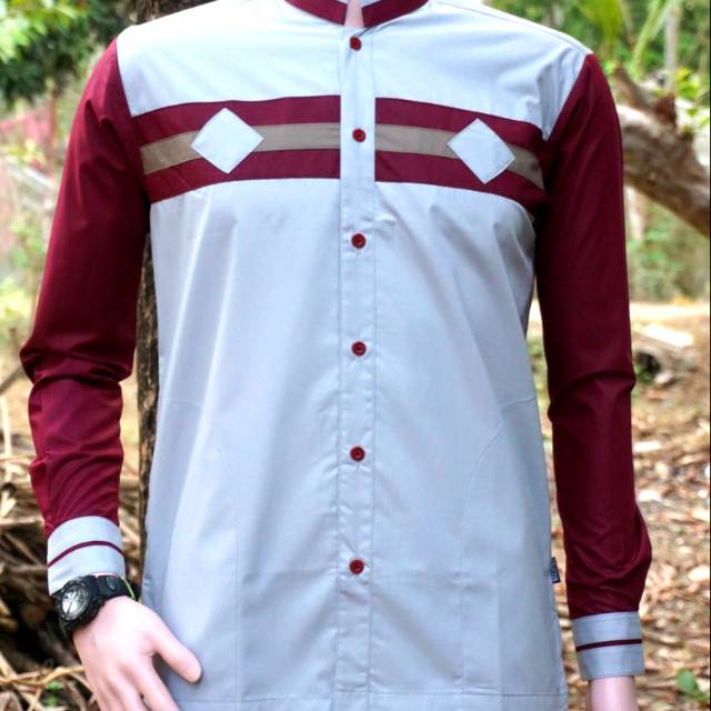 Baju Koko motif putih merah