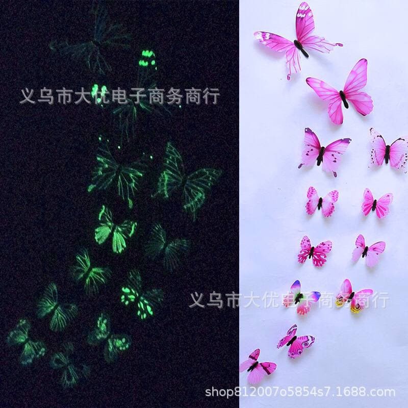 ASK Stiker Dinding KP02 3D Glow in the Dark Motif Kupu-kupu Tempelan Dinding  Butterfly 12Sticker