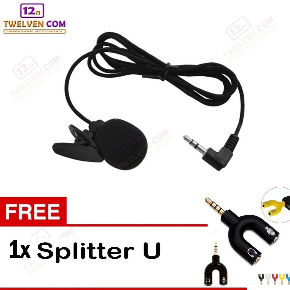 Paket Complit Mic Clip On / Microphone Eksternal for Hp / Laptop + Free Splitter U