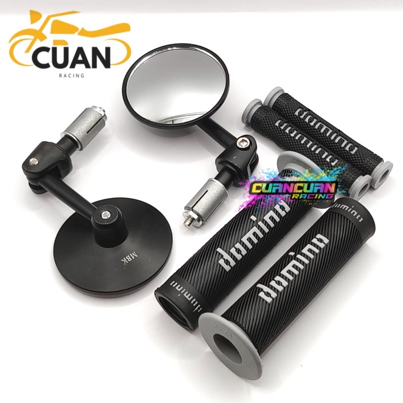 Spion Jalu Cembung plus Handgrip Domino Bulu plus Karet handle Domino 1 paket 3 item Universal all Motor