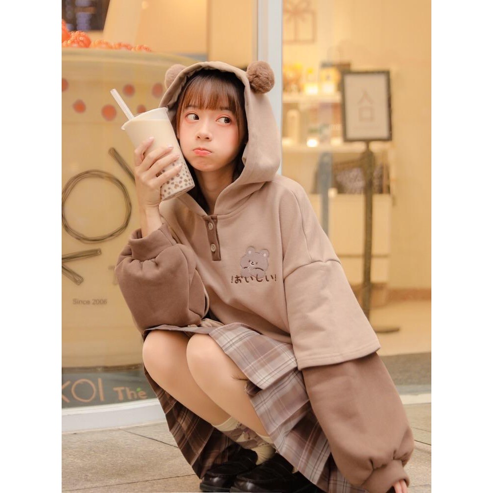 Boba Bear Hoodie Sweater Lucu Beruang Kawaii Harajuku Premium