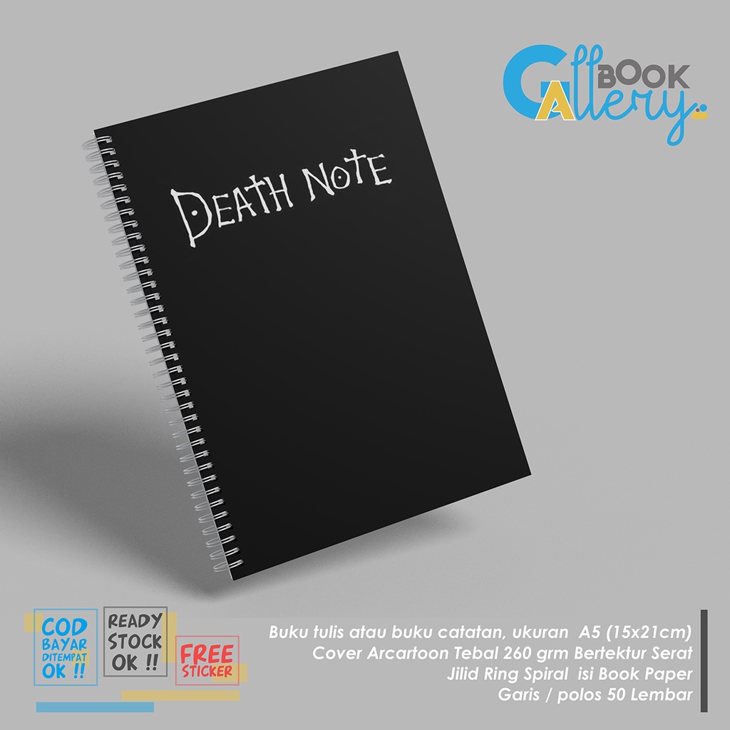 

[SP] Buku Tulis / Buku Catatan / Note book Anime Death Note Jilid Ring Spiral Dengan isi Book Paper Garis/Polos 50 Lembar Free Poster dan Stiker Ukuran A5