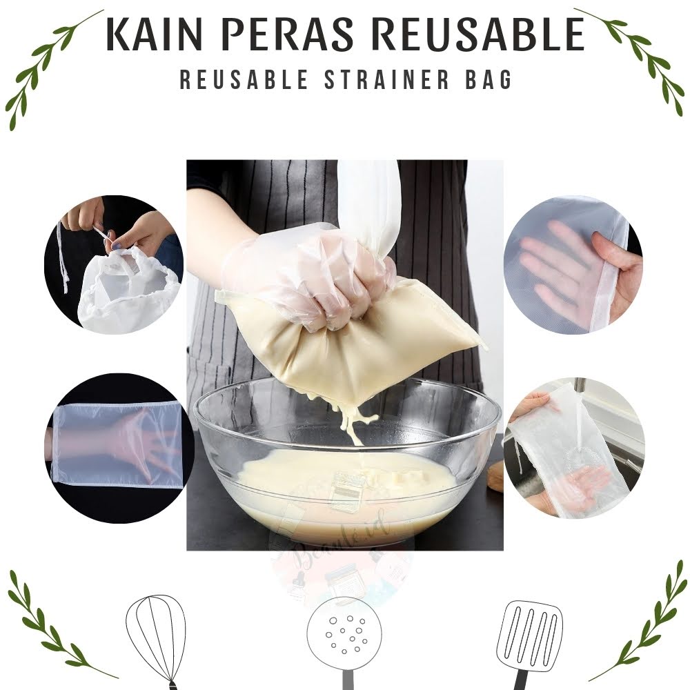 Kain Peras Pemeras Santan Kacang Kedelai Biji-bijian Manual Reusable Bag Bahan Kain Nylon Saringan Jus Sayur Anak Teh Susu Sayuran dan Buah Kopi Serbaguna Dapur Tapisan Strainer Filter Mesh Number 200