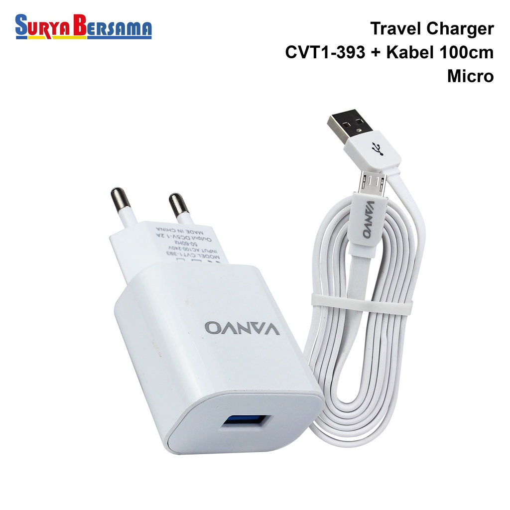 Travel Charger Vanvo CVT1-393 Charger HP Plus Kabel Micro/ Type C/Iphone